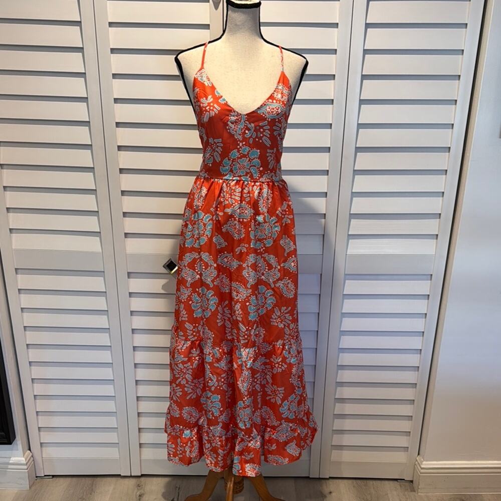 Cupshe Orange and Teal Cut out back strappy Sleeveless Maxi Sundress - Picture 2 of 11